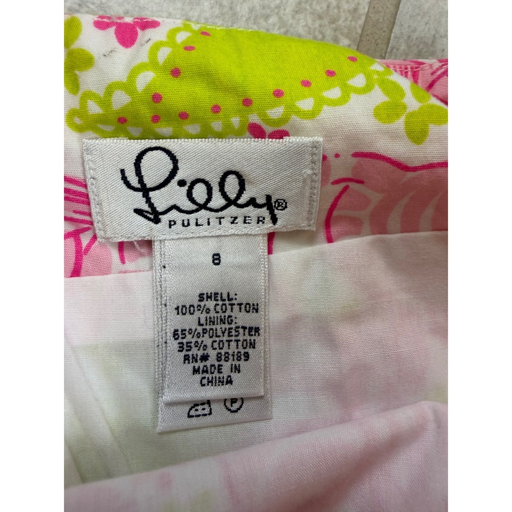 Lilly Pulitzer Pink Lime Green Cheshire Cat Paisley Cotton Mini Skirt Size 8 - Picture 2 of 6